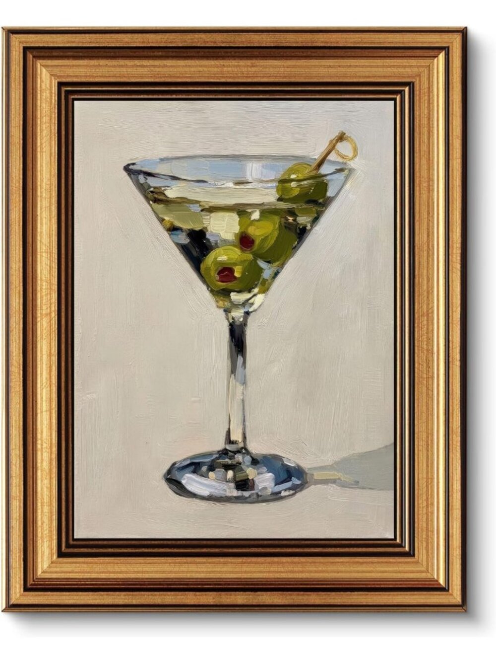 Vintage Martini Glass Wall Art - Gold Framed Canvas Print, Classic Cocktail